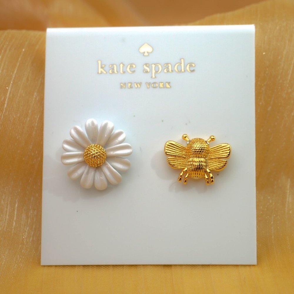 Kate Spade Whimsical Mismatched Bee and Flower Earrings (with DUST BAG)